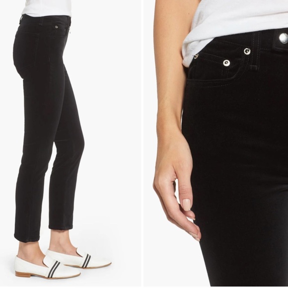Rag & Bone Dojo High Waist Velvet Ankle Skinny Pants in Black in Size 24 - Picture 2 of 6